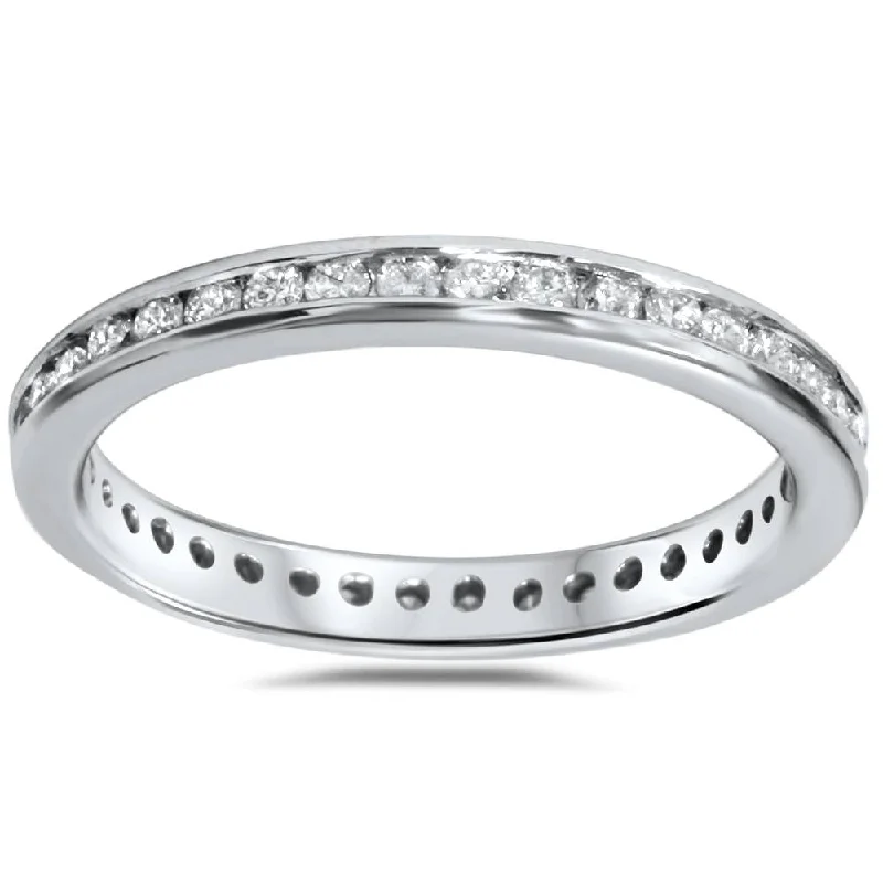 women stackable wedding engagement rings -1/2ct Diamond Channel Set Eternity Ring 14K White Gold