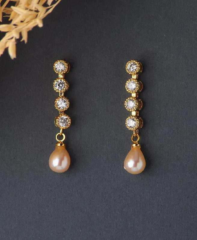 women custom engraved earrings -Trendy Stone Studded Pearl Earring