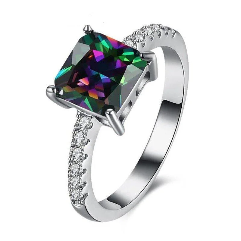 women stackable gemstone rings -Princess Cut Mystic Topaz Ring