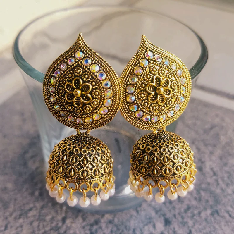 women personalized stud earrings -H K Fashion Gold Plated Austrian Stone And  Pearls Jhumki Earrings