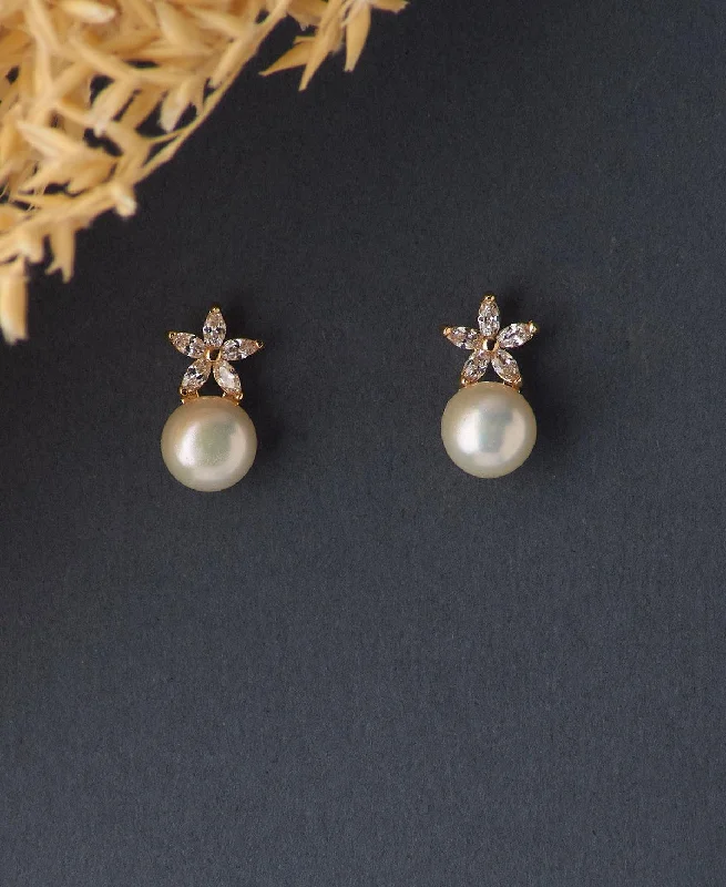 women heart earrings -Pretty White Pearl Stud Earring