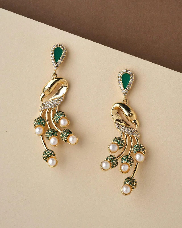 women long earrings -Heirloom Golden Peacock Pearl Earring