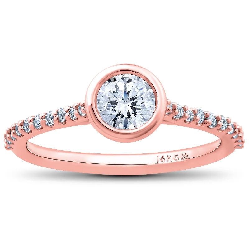 women one-of-a-kind engagement rings -3/4ct Charlotte Diamond Engagement Ring 14k Rose Gold Lab Created Bezel Round