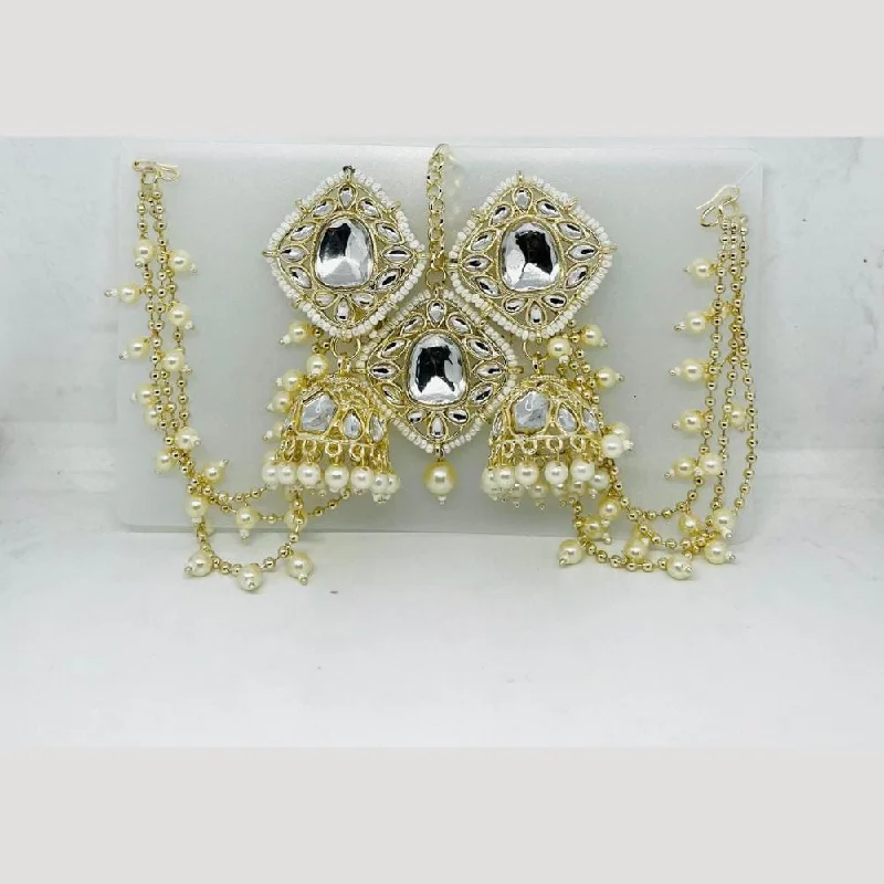 women geometric earrings -Manisha Jewellery Gold Plated Kundan Stone And Pearls Jhumki Earrings