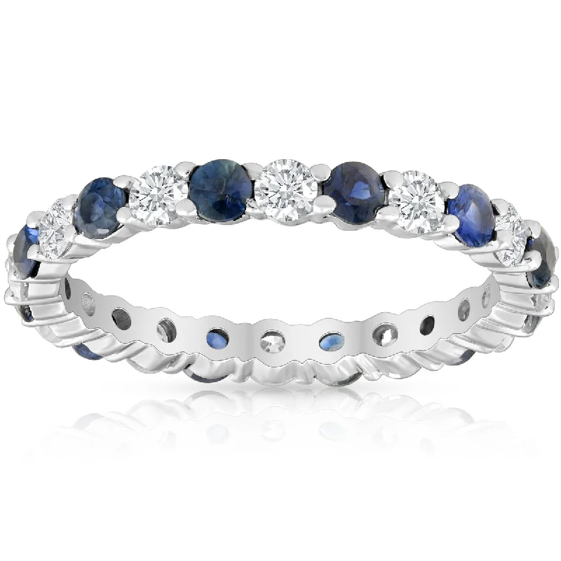 women custom engraved engagement rings -1 1/2ct Sapphire & Diamond Eternity Wedding Ring 14K White Gold