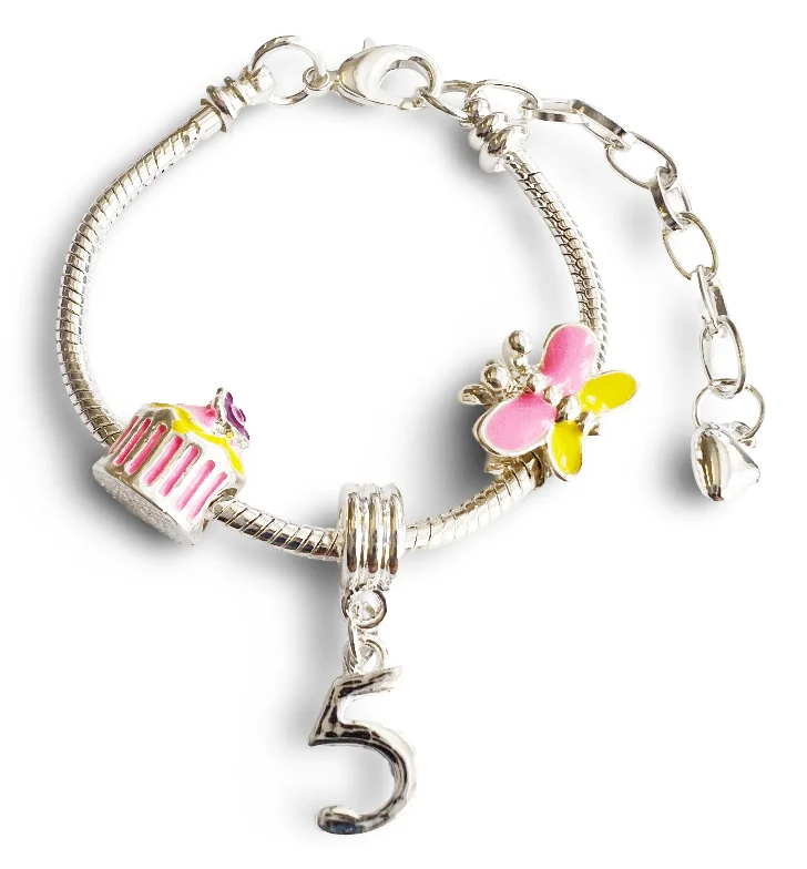 women statement bracelets -Children's Adjustable 'Happy Birthday To You - Age 5' Silver Plated Charm Bead Bracelet