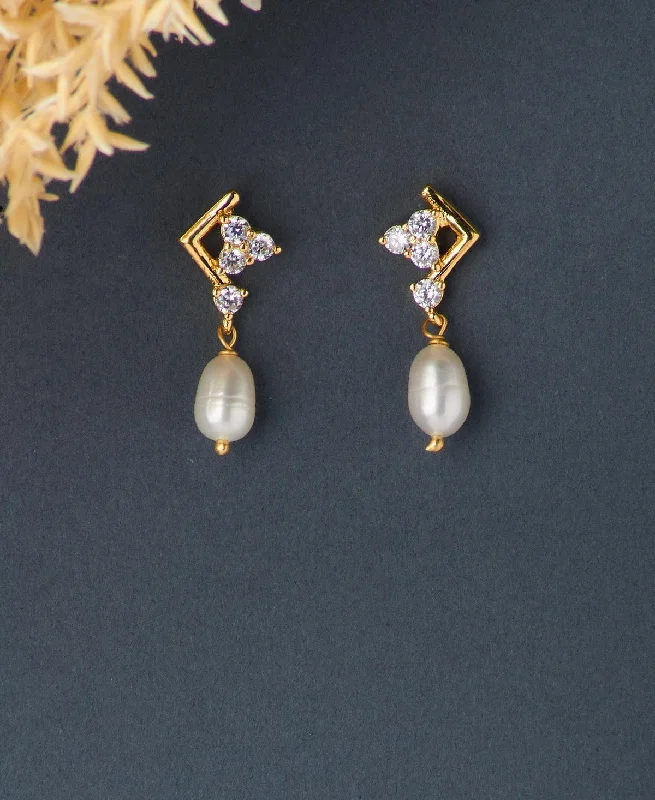 women luxury earrings -Half Regal Stone Studded Pearl Earring