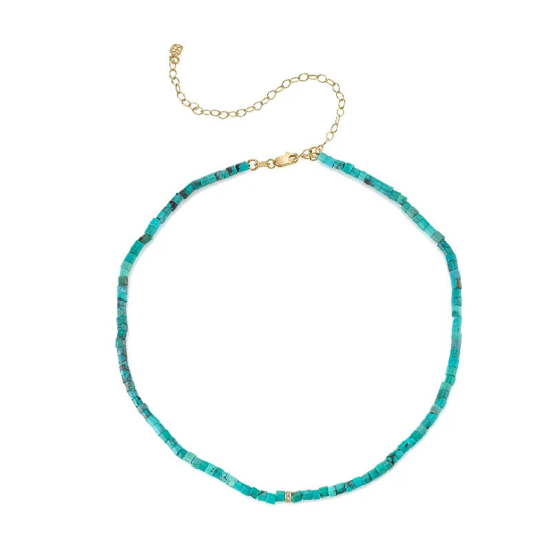 women unique necklaces -Gold & Diamond Rondelle Turquoise Heishi Necklace