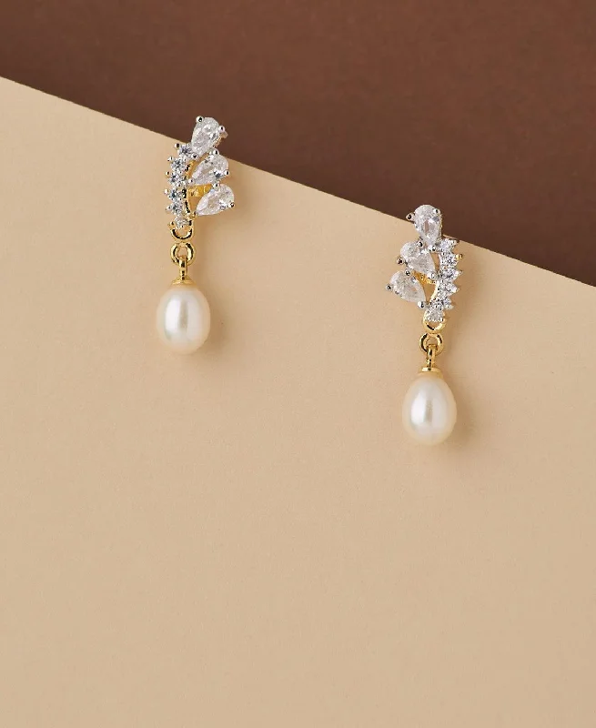 women stacked earrings -Trendy Stone Studded Pearl Earring