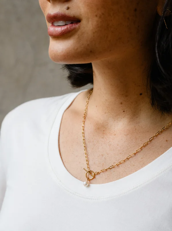 women long necklaces -Toggle Pearl Necklace