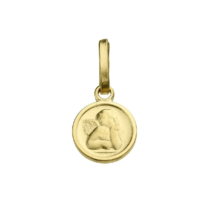 women diamond necklaces -Solid 14K Yellow Gold Mini Round Guardian Angel Medallion Pendant