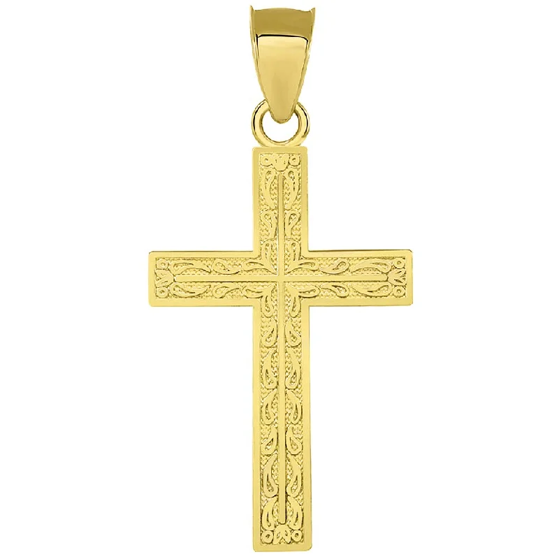 women boho necklaces -Solid 14k Yellow Gold Ornate Latin Cross Pendant