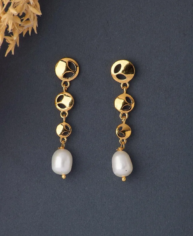 women pearl stud earrings -Standout Golden Pearl Hanging Earring