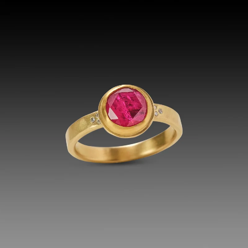 women personalized rings -Vibrant Ruby Ring with Diamonds