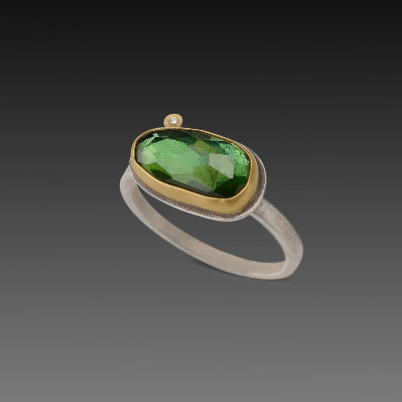 women delicate rings -Organic Green Tourmaline Ring