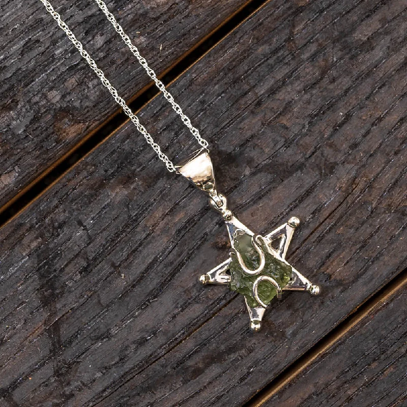 women artistic necklaces -Star Necklace With Moldavite, In Stock