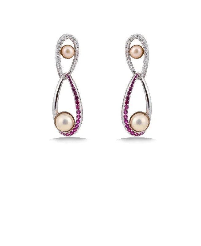 women pearl earrings -Pretty Pearl Hanging Earrings