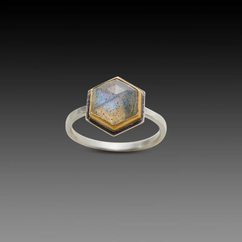 women modern wedding rings -Hexagon Labradorite Ring