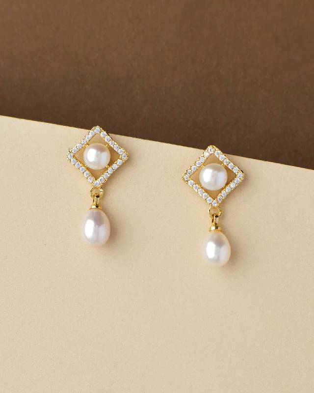 women floral earrings -Trendy Pearl Hang Earring