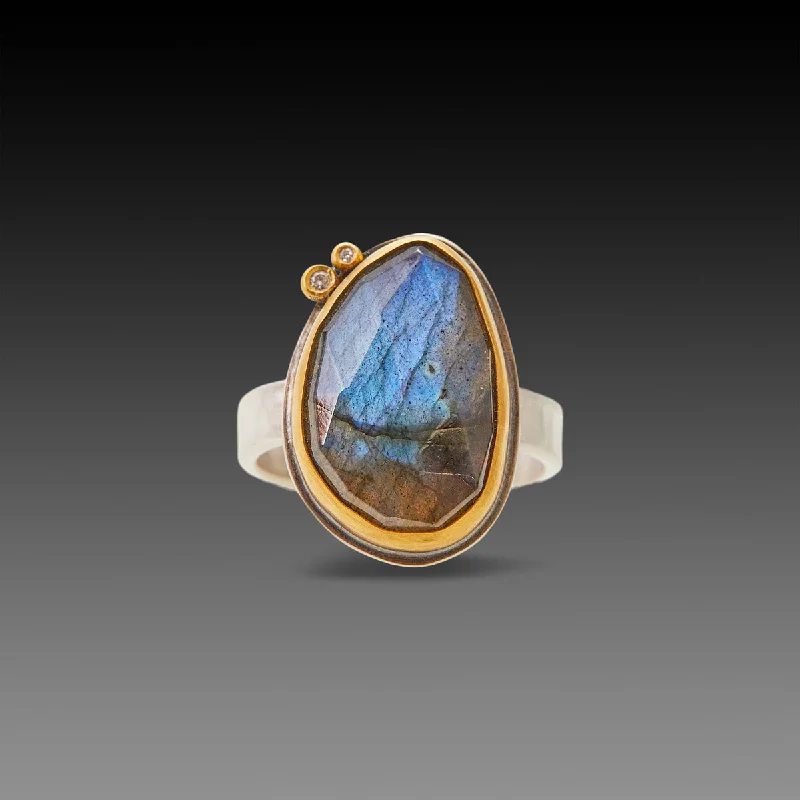 women solitaire rings -Labradorite Ring with Diamonds