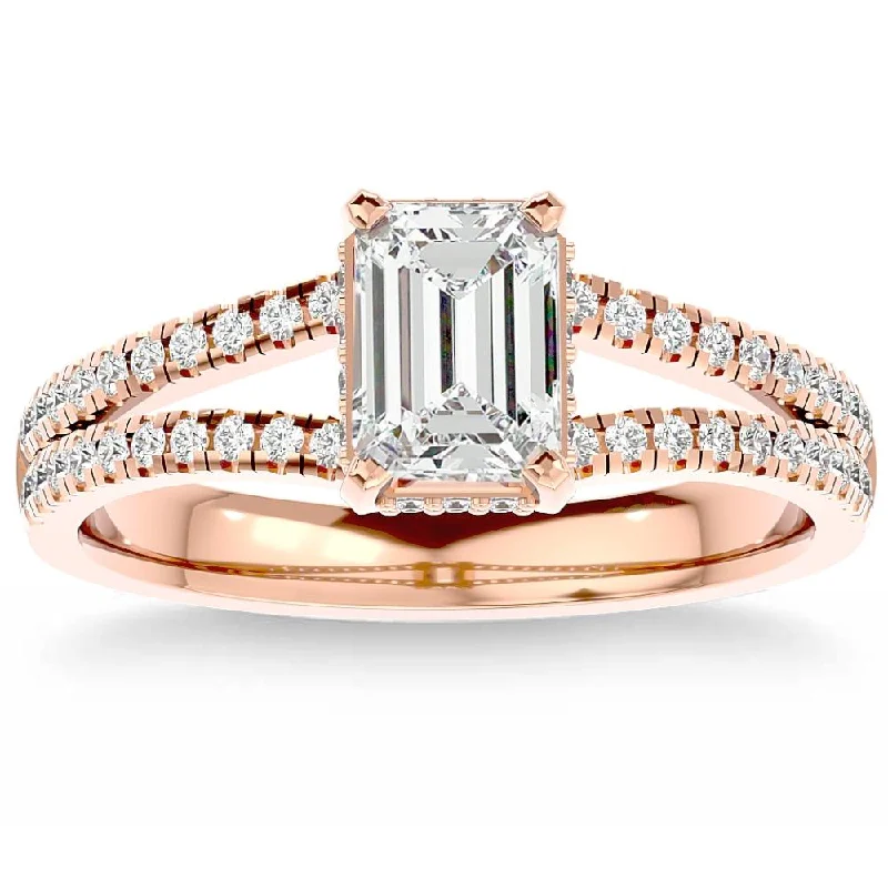 women luxury diamond engagement rings -1 1/2Ct Emerald Cut Diamond Engagement Ring White, Yellow or Rose Gold Lab Grown