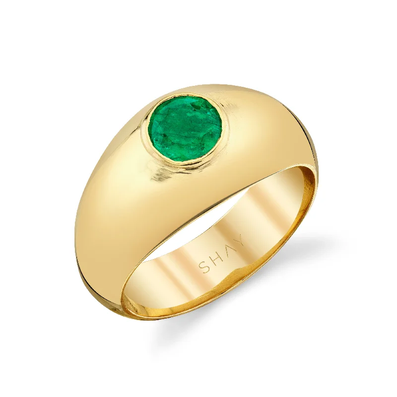 women unique wedding bands -MEN'S SOLID GOLD EMERALD DOME RING