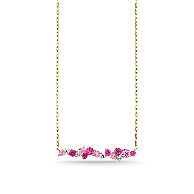 women gemstone drop necklaces -Gold & Diamond Pink Sapphire Cocktail Bar Necklace