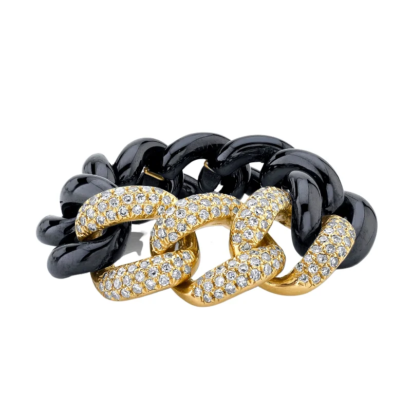 women cushion cut rings -TRIPLE PAVE BLACK CERAMIC ESSENTIAL LINK RING