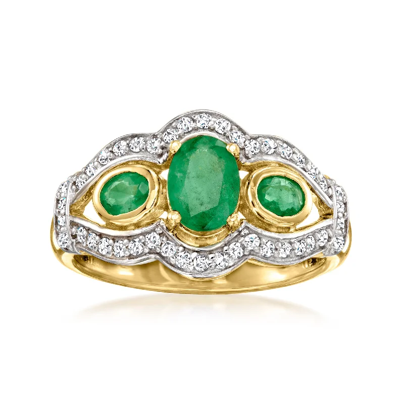 women princess cut engagement rings -Ross-Simons Emerald and . White Zircon Ring in 18kt Gold Over Sterling