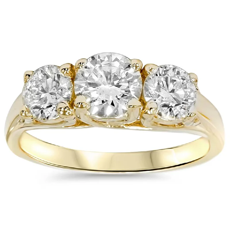 women affordable engagement rings -2ct Round Diamond 3-Stone Engagement Ring 14K Yellow Gold