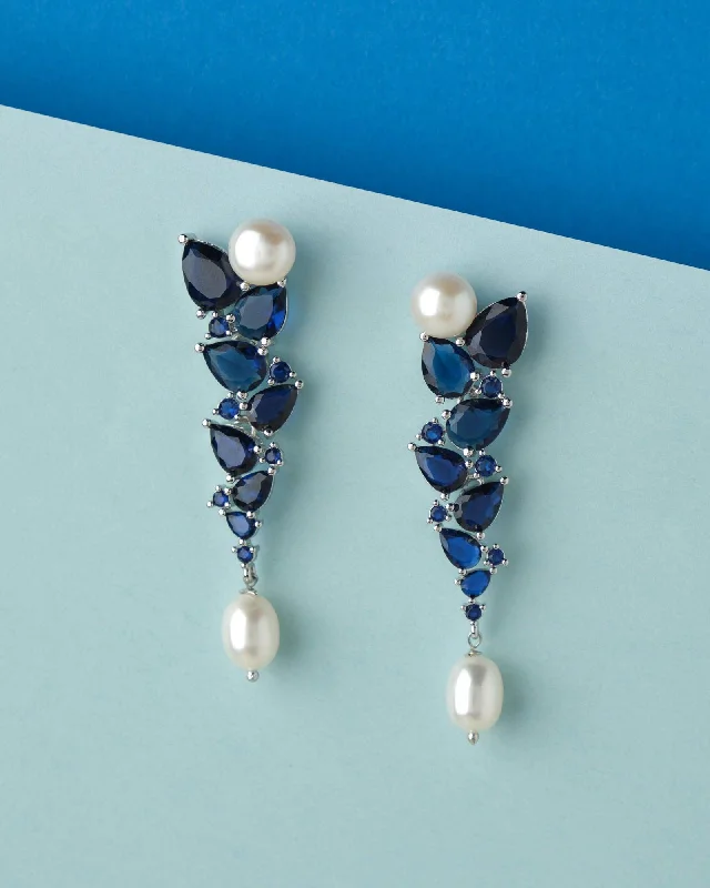 women jade earrings -The Charis Blue Stone Pearl Drop Earring