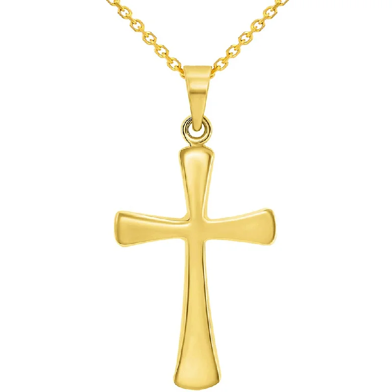 women custom charm necklaces -14k Yellow Gold High Polished Religious Plain Simple Cross Pendant Necklace