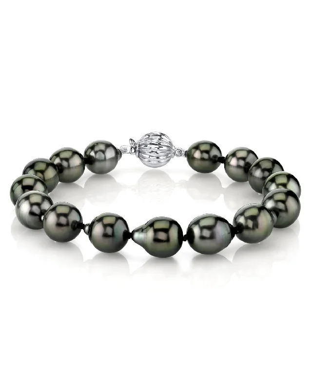 women birthstone bracelets -Black Tahitian Drop-Shape Pearl Bracelet - AAA Quality - Choose Size