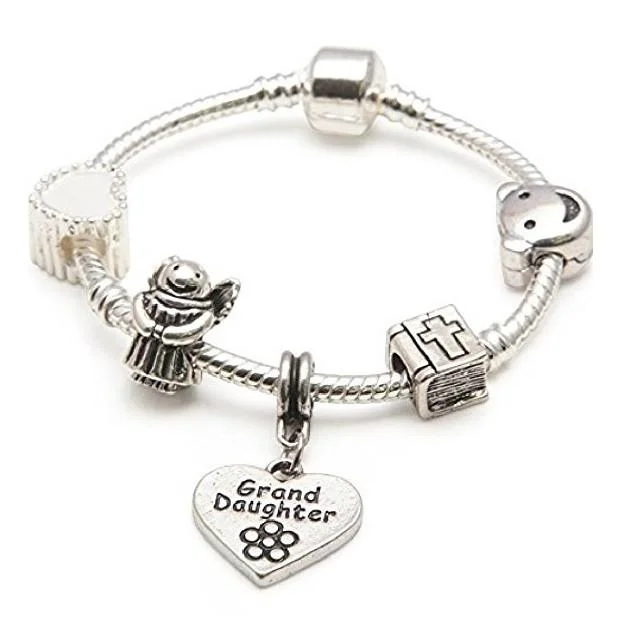 women crystal bangles -Baby Girl's Christening Keepsake 'Granddaughter' Silver Plated Charm Bead Bracelet