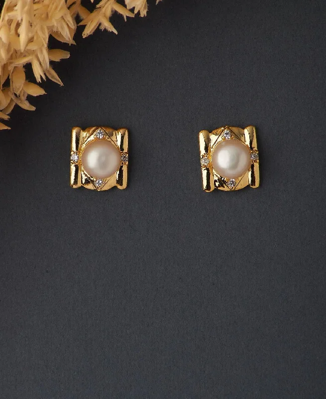 women floral earrings -Regal Pearl Stud Earring