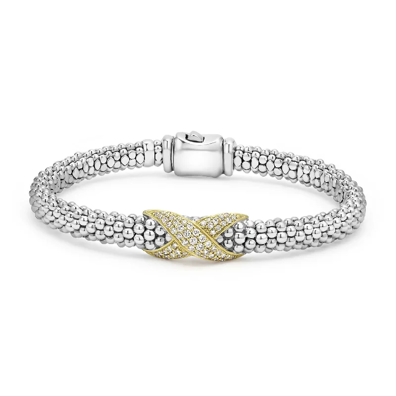 women adjustable bracelets -Embrace Two-Tone Diamond X Caviar Bracelet | 6mm