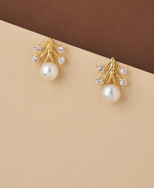 women cute stud earrings -Trendy Real Pearl Stud Earring