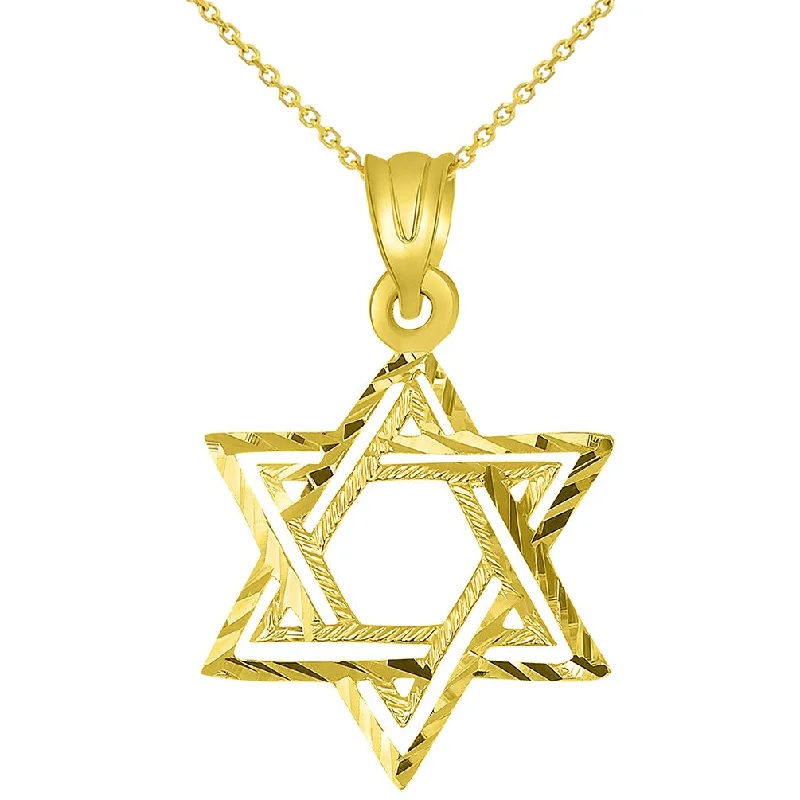 women anniversary necklaces -Solid 14K Yellow Gold Textured Hebrew Star of David Pendant Necklace