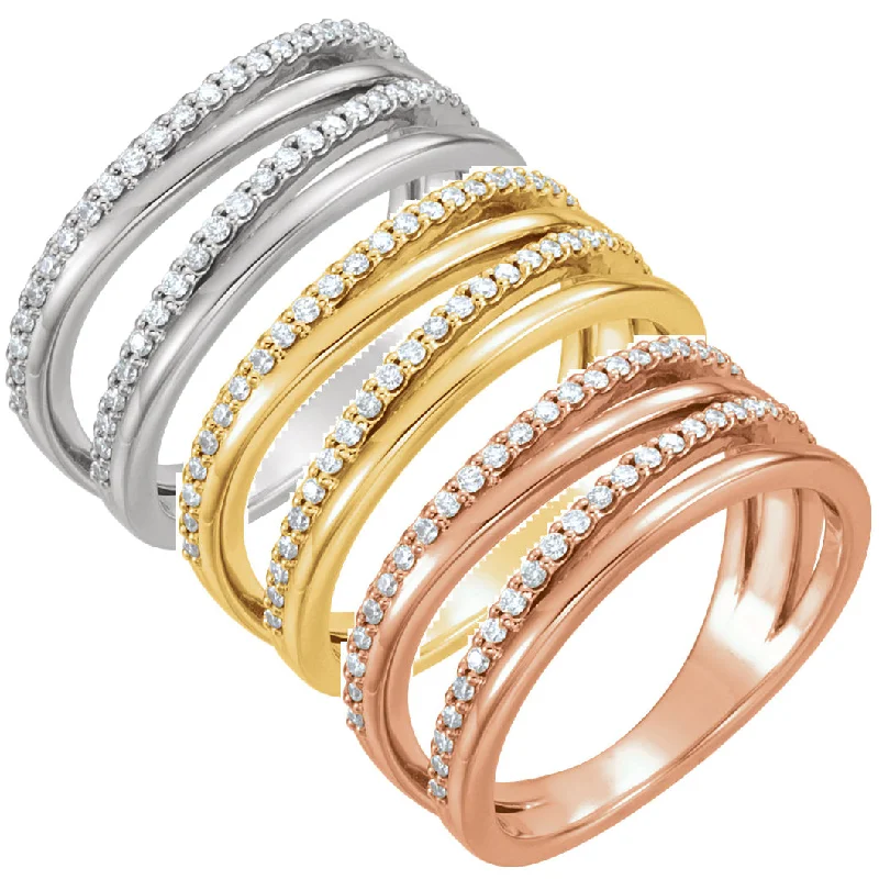 women modern luxury engagement rings -1/4ct Diamond Multirow Ring Available in 14k White, Yellow or Rose Gold