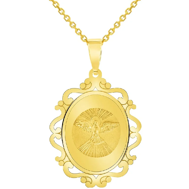 women crystal necklaces -14k Yellow Gold Holy Spirit Dove Religious Elegant Ornate Medal Pendant Necklace