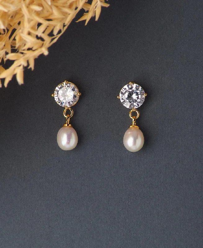 women rhinestone earrings -Simple Stone Studded Pearl Earring