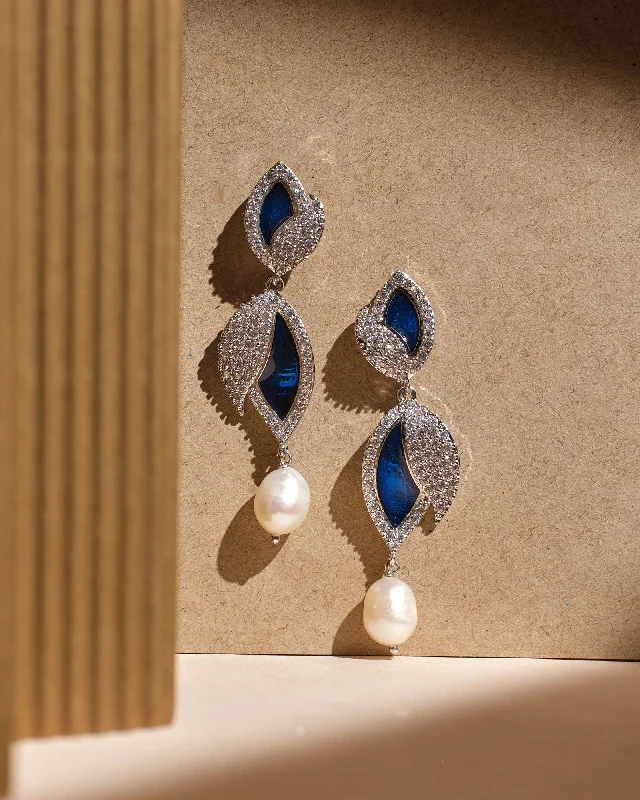 women statement drop earrings -Impeccable Elegance Drop Pearl Earrings