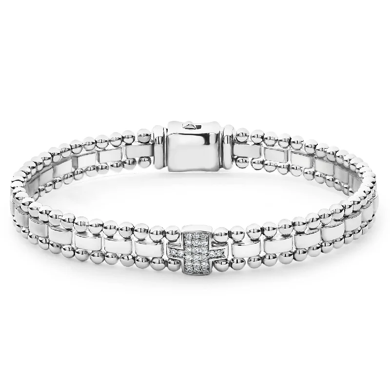 women silver bangles sets -Caviar Spark Single Station Diamond Link Bracelet