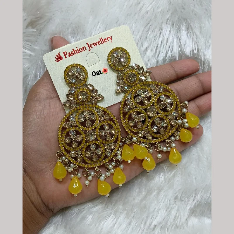 women custom earrings -Lucentarts Jewellery Gold Plated Crystal Stone And Pearls Dangler Earrings