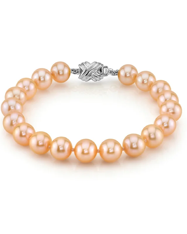 women crystal bracelets -8.0-8.5mm Peach Freshwater Pearl Bracelet - AAA Quality