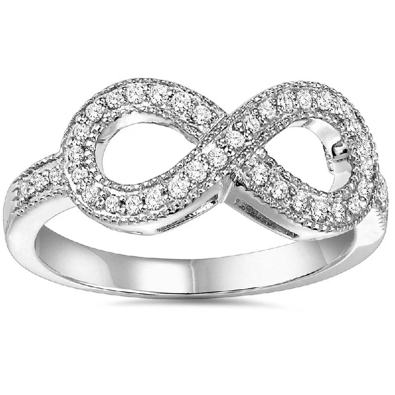 women vintage engagement rings -1/3ct Diamond Infinity Ring 10K White Gold