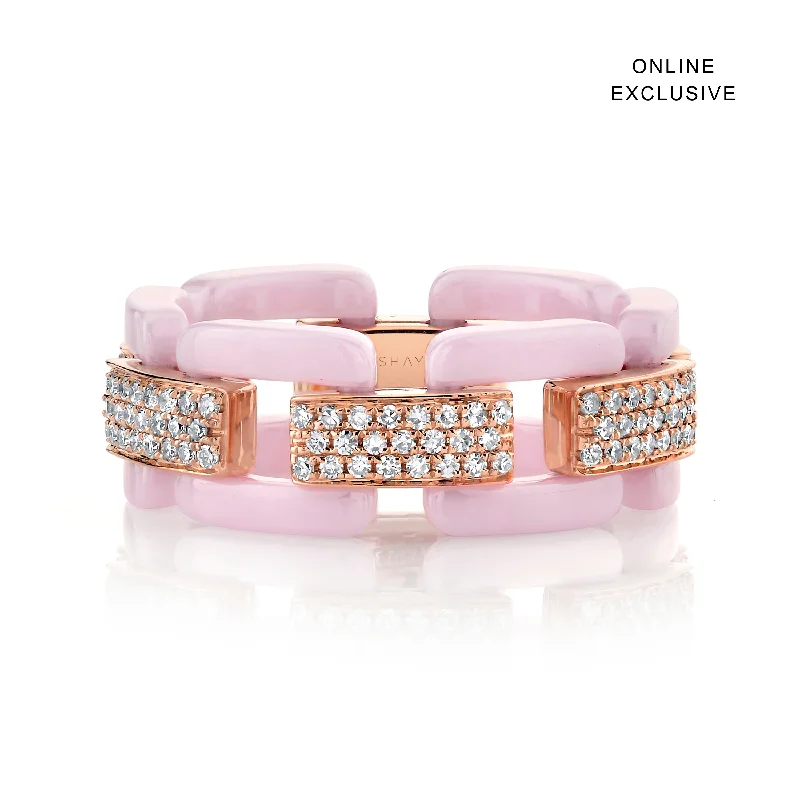 women eternity rings -READY TO SHIP DIAMOND PAVE PINK CERAMIC DECO LINK RING