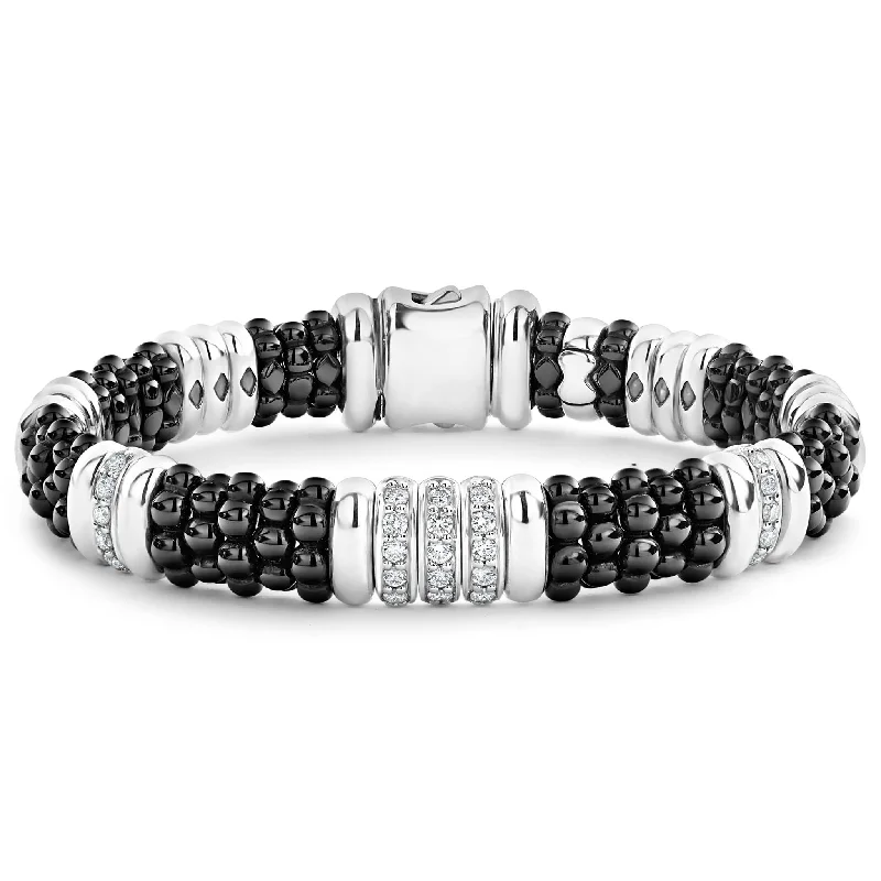 women vintage bracelets -Black Caviar Five Station Ceramic Diamond Bracelet | 9mm