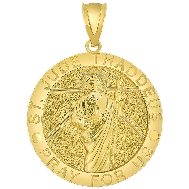 women birthstone necklaces -14k Yellow Gold Round Saint Jude Thaddeus Pray For Us Medallion Pendant