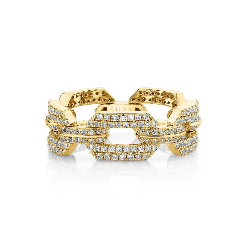 women modern rings -DIAMOND PAVE DOME FLAT LINK RING